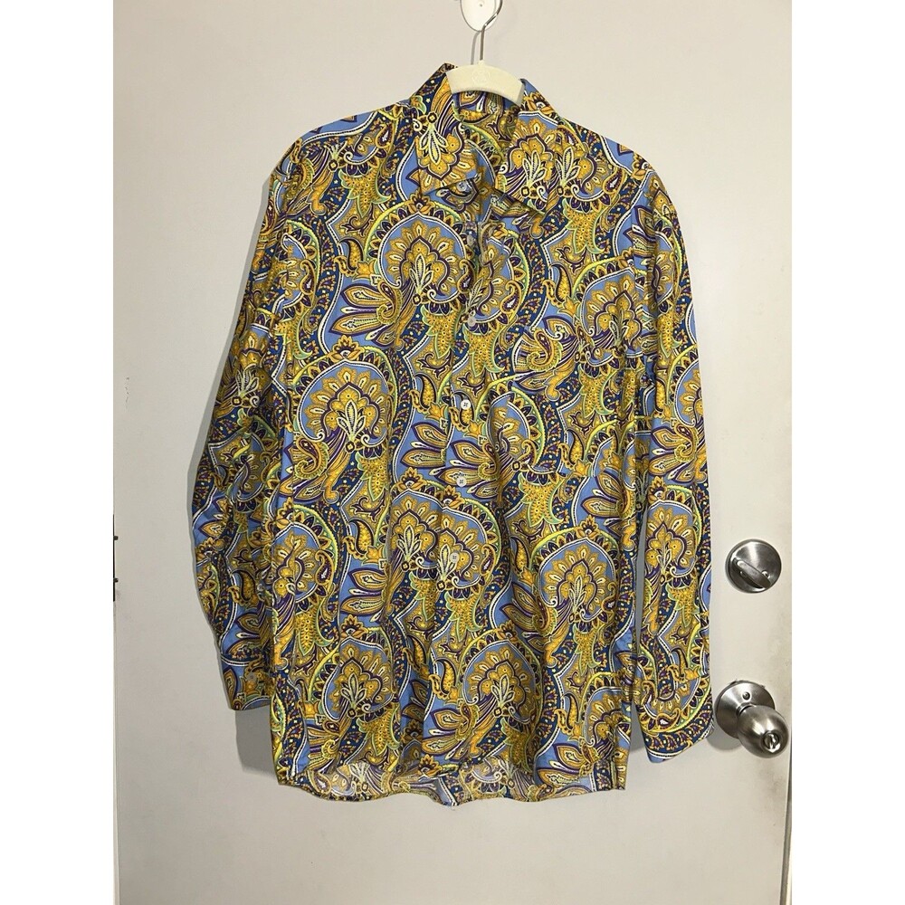 Alan Flusser Men's Long Sleeve Cotton Button up tailored Multicolor Paisley Sz S